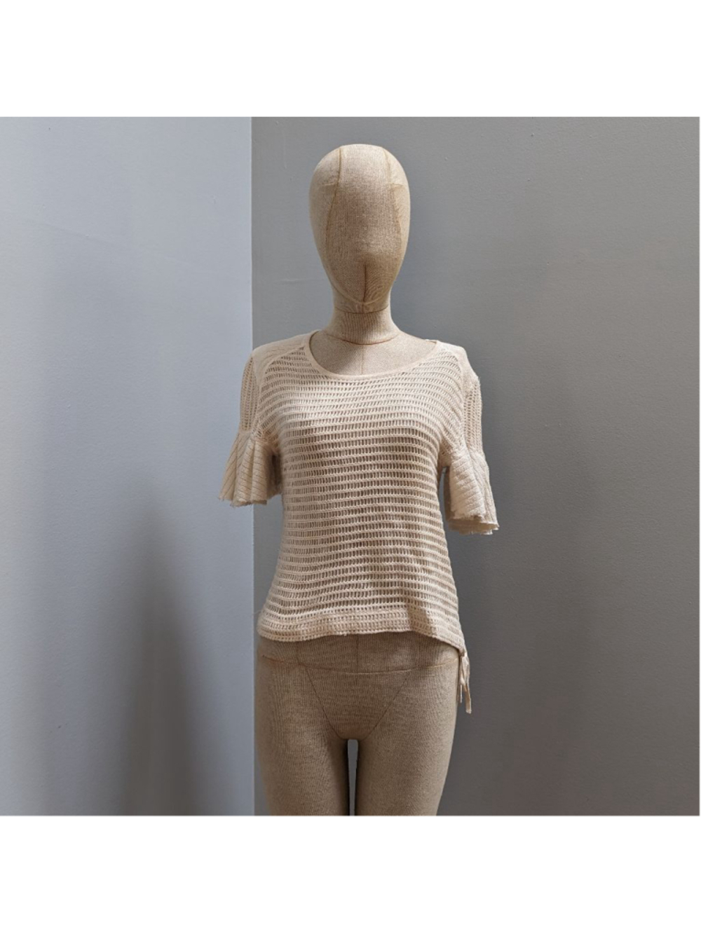 Free People Babes Only Open Weave Knit Ruffle Tee Top Shirt - XS - Picture 2 of 15